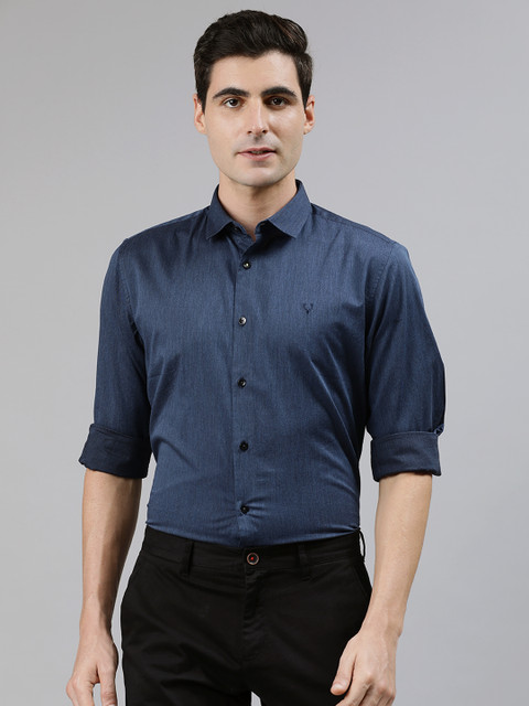 

Allen Solly Men Navy Blue Regular Fit Solid Smart Casual Shirt