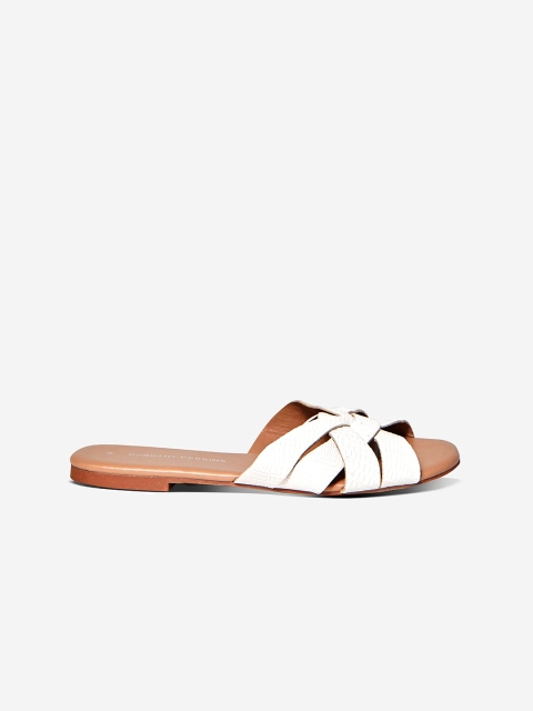

DOROTHY PERKINS Women White Croc-Textured Open Toe Flats