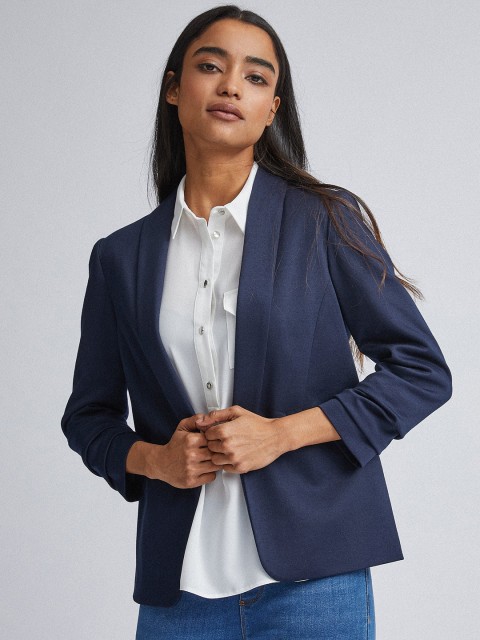 

DOROTHY PERKINS Women Navy Blue Solid Front-Open Smart Casual Blazer