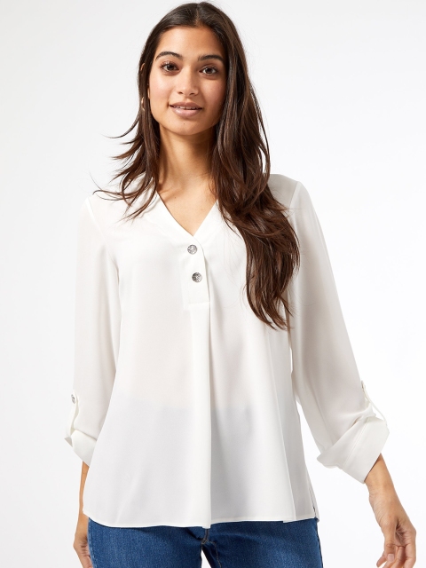 

DOROTHY PERKINS Women White Petite Solid Pleated Top