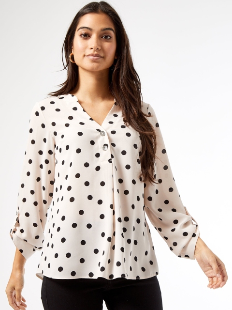 

DOROTHY PERKINS Women Cream-Coloured & Black Polka Dots Printed Top