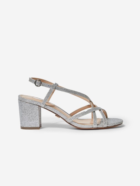 

DOROTHY PERKINS Women Silver-Toned Woven Shimmer Block Heels