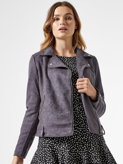 

DOROTHY PERKINS Women Taupe Solid Biker Jacket