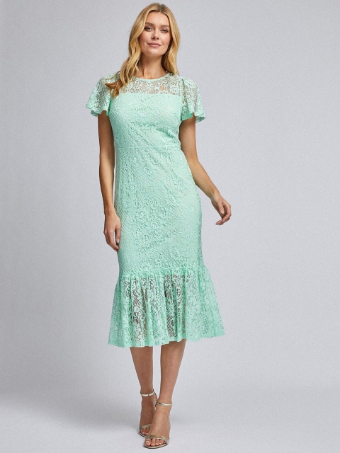 

DOROTHY PERKINS Women Sea Green Self Design Lace Sheath Dress