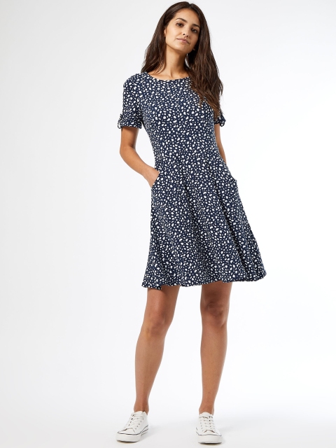 

DOROTHY PERKINS Women Navy Blue & White Printed A-Line Dress