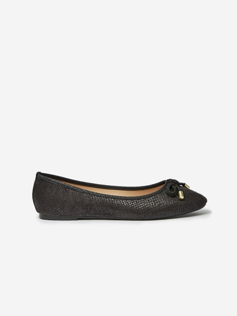 

DOROTHY PERKINS Women Black Snakeskin Textured Ballerinas with Bow Detail