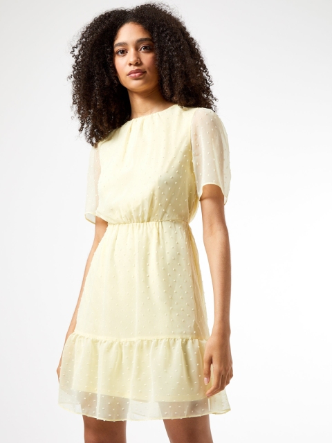

DOROTHY PERKINS Women Yellow Dobby Self Design A-Line Dress