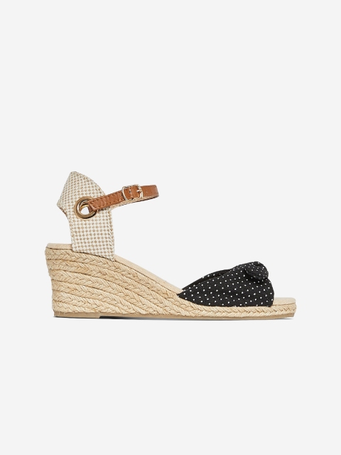 

DOROTHY PERKINS Women Black & White Polka Dots Print Espadrilles Wedges