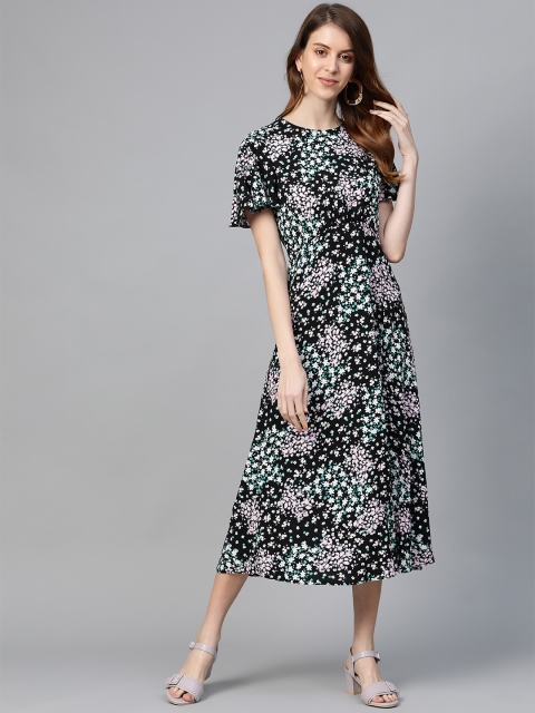 

DOROTHY PERKINS Women Black & White Floral Print A-Line Dress