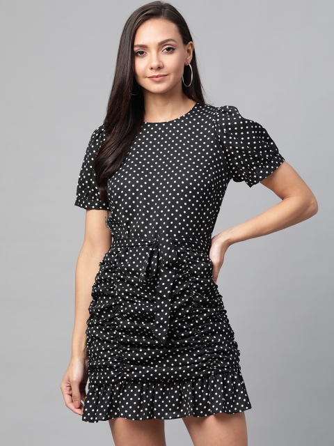 

DOROTHY PERKINS Women Black & White Printed Ruched Dress