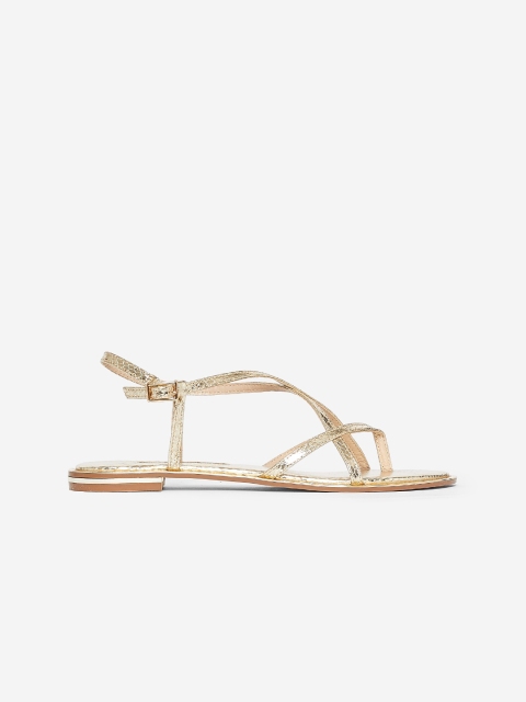

DOROTHY PERKINS Women Gold-Toned Snakeskin Textured Open Toe Flats