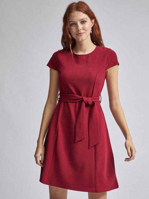 

DOROTHY PERKINS Women Maroon Solid A-Line Dress