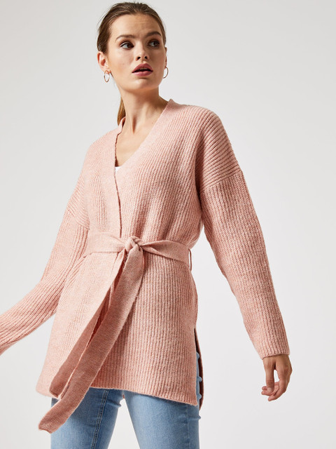

DOROTHY PERKINS Women Pink Ribbed Cardigan Sweater