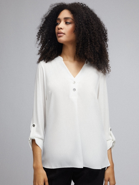 

DOROTHY PERKINS Women Off-White Solid Top