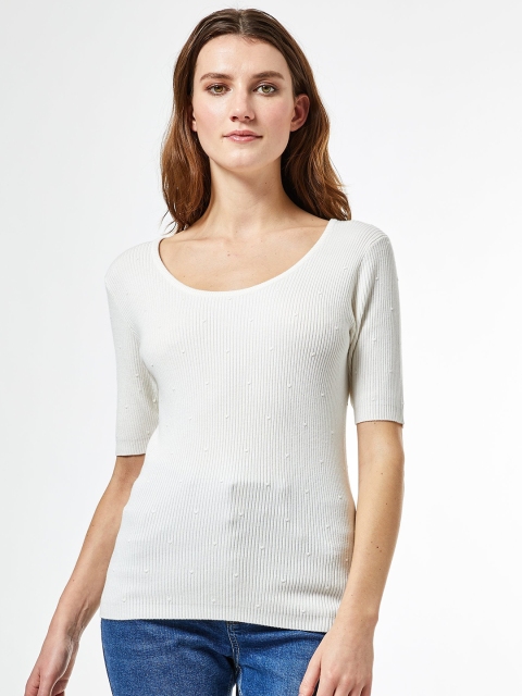 

DOROTHY PERKINS Women White Ribbed Fitted Top