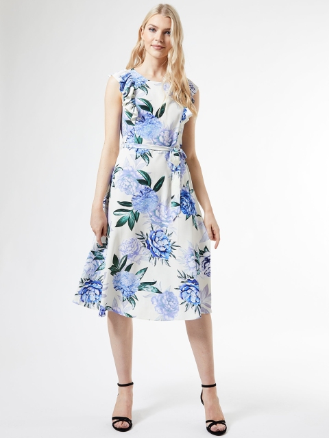 

DOROTHY PERKINS Women White & Blue Floral Printed A-Line Dress