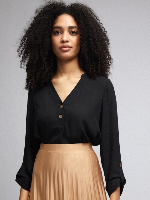 

DOROTHY PERKINS Women Black Solid Pleated Top