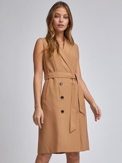

DOROTHY PERKINS Women Brown Petite Solid Wrap Trench Dress