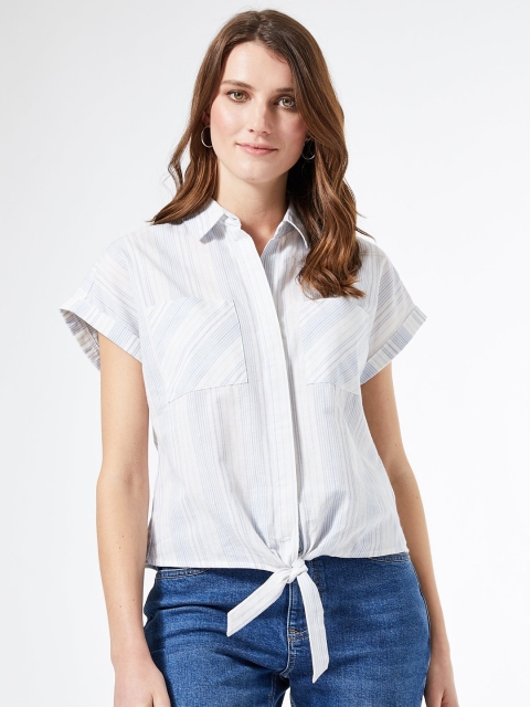 

DOROTHY PERKINS Women White & Blue Regular Fit Striped Casual Shirt