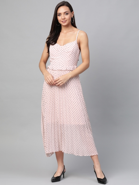 

DOROTHY PERKINS Women Peach-Coloured & Black Dobby Weave Accordion Pleated A-Line Dress