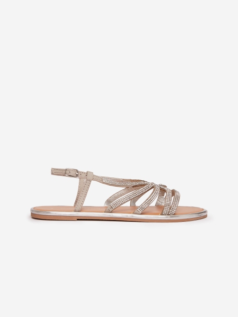 

DOROTHY PERKINS Women Silver-Toned Embellished Open Toe Flats
