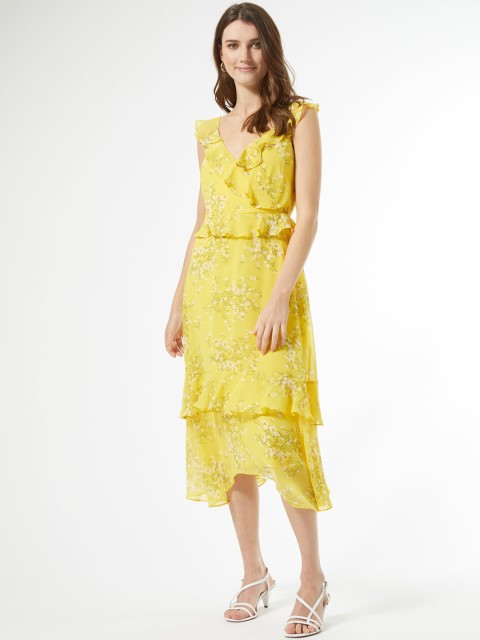 

DOROTHY PERKINS Women Yellow & White Floral Printed Wrap Dress