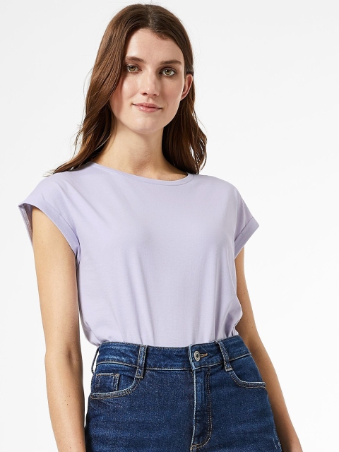 

DOROTHY PERKINS Women Lavender Solid Round Neck T-shirt