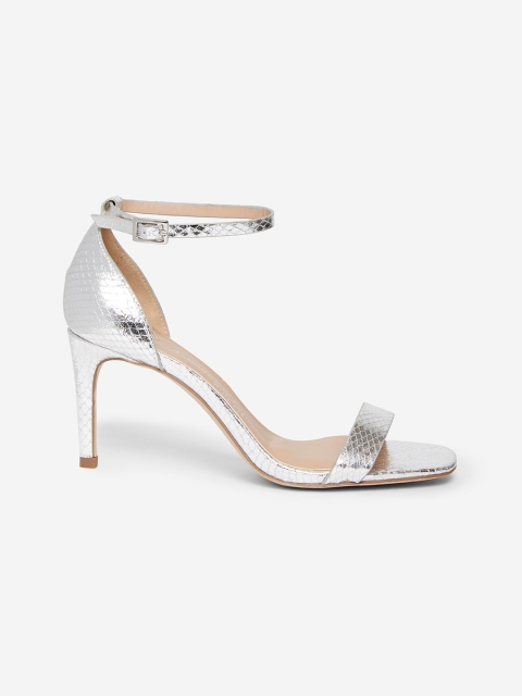 

DOROTHY PERKINS Women Silver-Toned Wide Fit Snakeskin-Textured Slim Heels