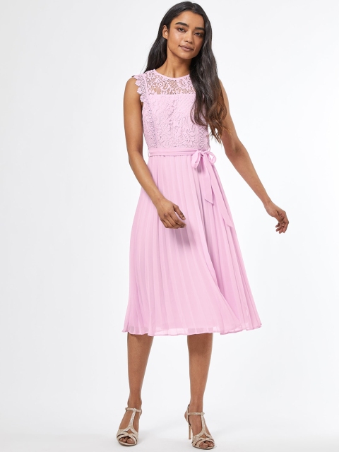 

DOROTHY PERKINS Women Pink Solid Accordion Pleated A-Line Dress
