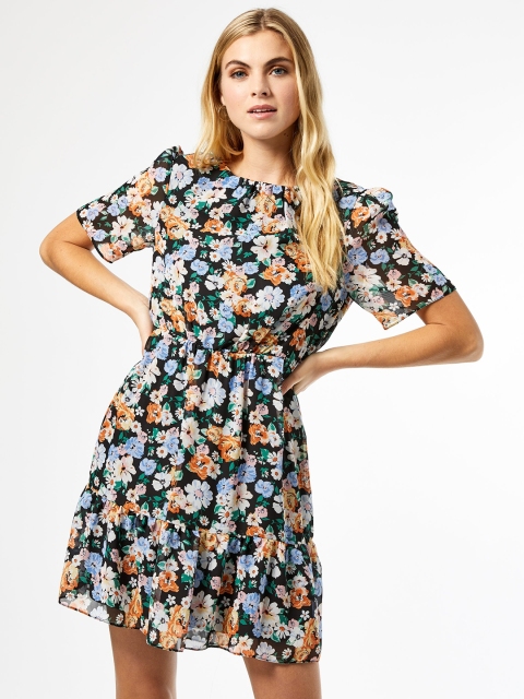 

DOROTHY PERKINS Women Black & Blue Floral Print A-Line Dress