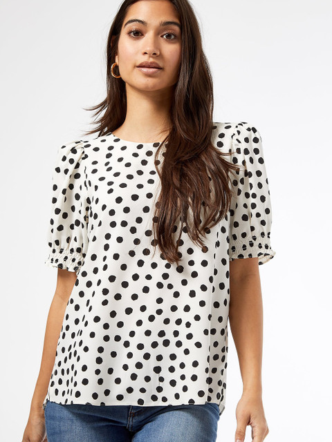 

DOROTHY PERKINS Women Off-White & Black Polka Dots Print Top