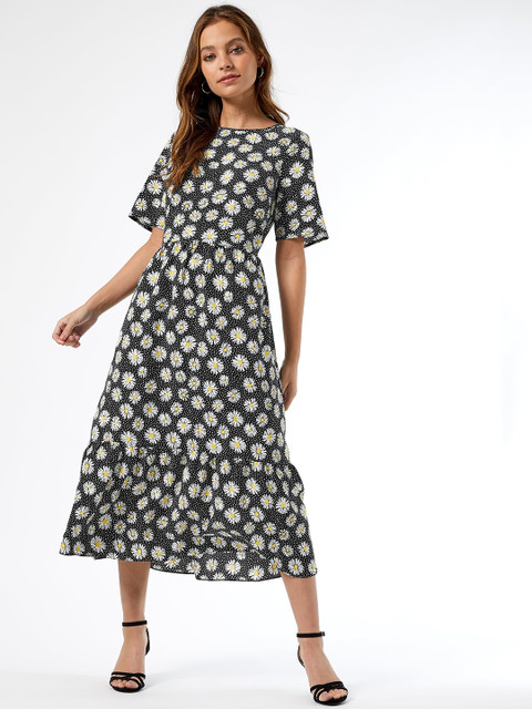 

DOROTHY PERKINS Petite Women Black & White Floral Print Maxi Dress