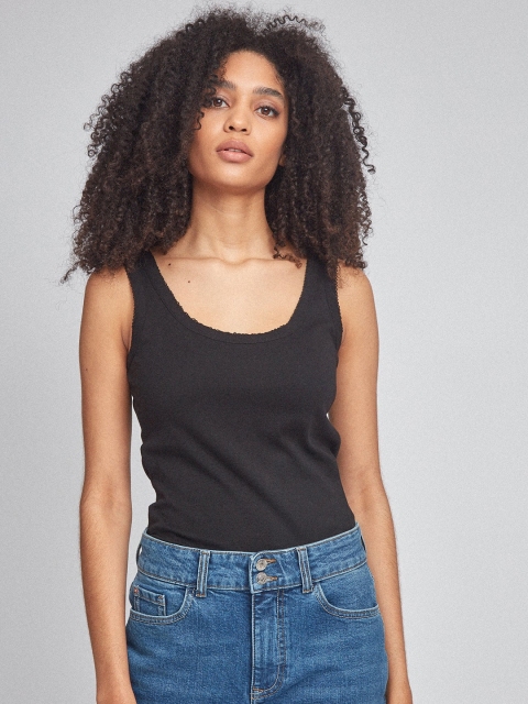 

DOROTHY PERKINS Women Black Solid Pure Cotton Top