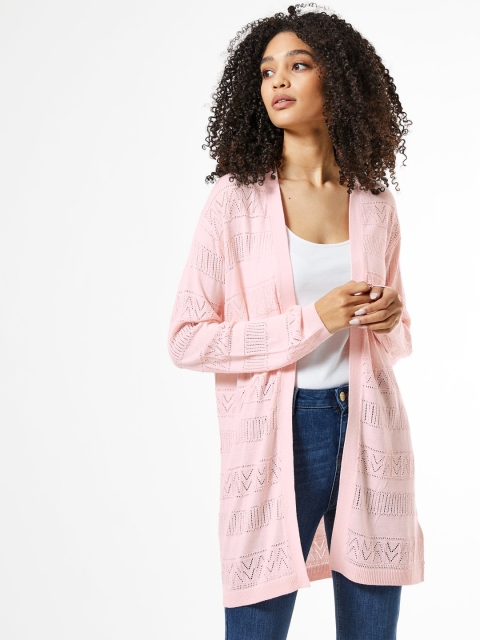 

DOROTHY PERKINS Women Pink Open Knit Front-Open Sweater
