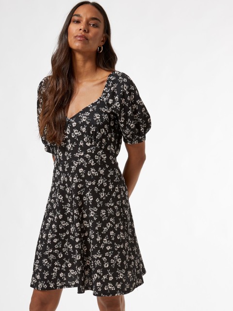 

DOROTHY PERKINS Women Black & off White Floral Printed A-Line Dress