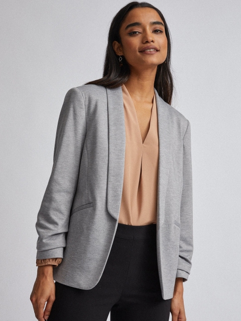 

Dorothy Perkins Women Grey Solid Petite Open-Front Formal Blazer