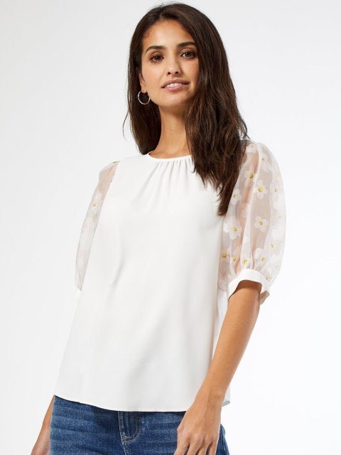 

DOROTHY PERKINS Women White Solid Puff Sleeves Top