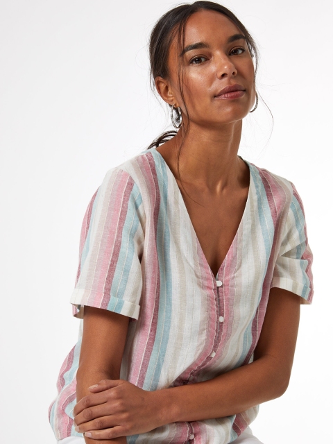 

DOROTHY PERKINS Women White & Pink Striped Top