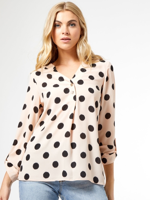 

DOROTHY PERKINS Women Beige & Black Polka Dots Printed Top