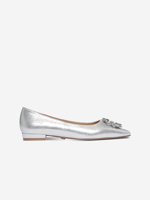 

DOROTHY PERKINS Women Silver-Toned Solid Ballerinas with Embellished Detail