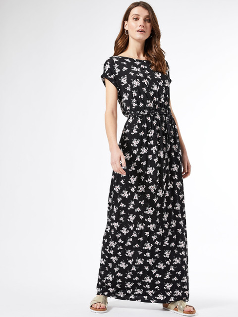 

DOROTHY PERKINS Women Black & White Floral Print Maxi Dress