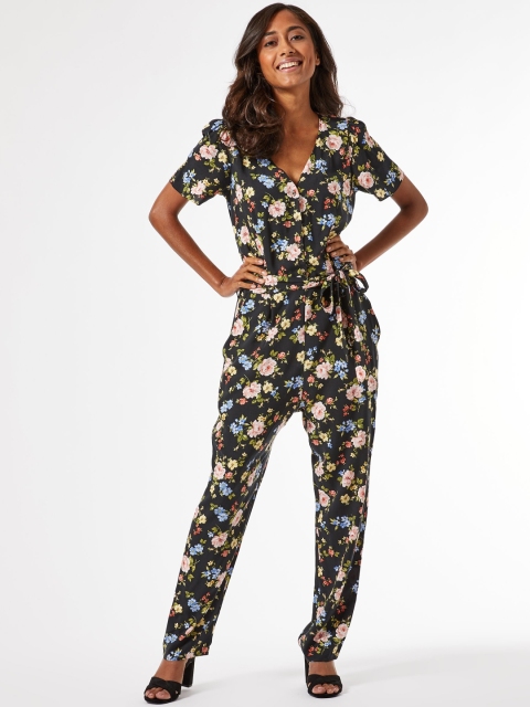 

DOROTHY PERKINS Petite Women Black & Pink Floral Printed Basic Jumpsuit