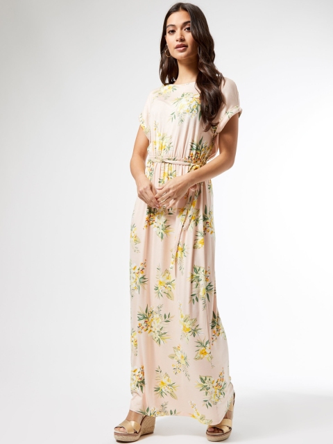

DOROTHY PERKINS Petite Women Peach-Coloured & Green Floral Print Maxi Dress