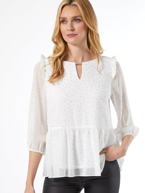 

DOROTHY PERKINS Women White Foil Print A-Line Top