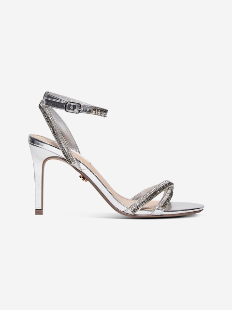 

DOROTHY PERKINS Women Silver-Toned & Gunmetal-Toned Studded Stilettos