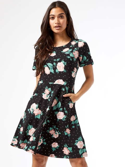 

DOROTHY PERKINS Women Black & White Floral Print A-Line Dress