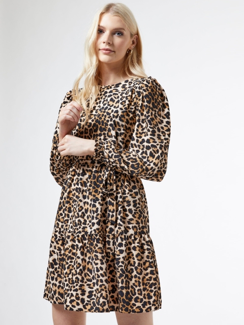 

DOROTHY PERKINS Women Beige & Black Cheetah Printed A-Line Dress With Belt