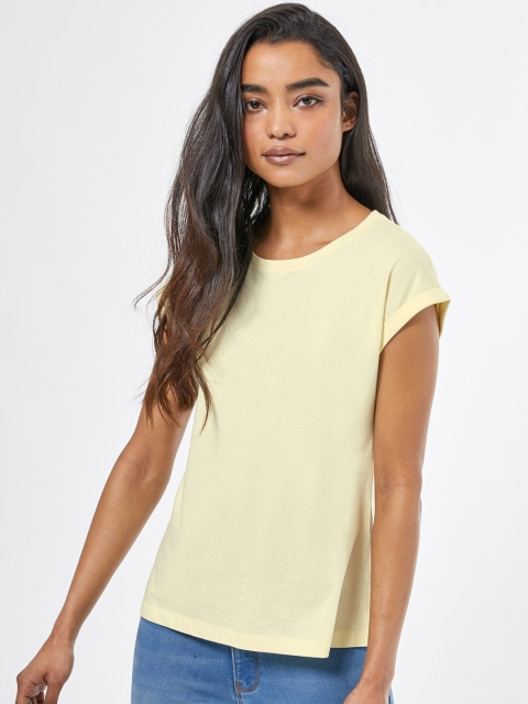 

DOROTHY PERKINS Petite Women Yellow Solid Round Neck T-shirt