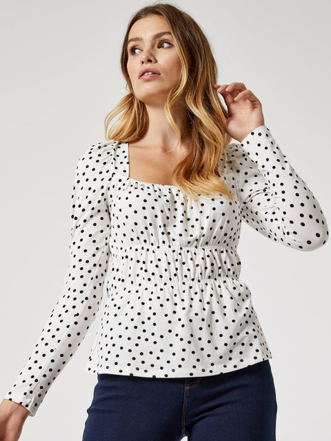 

DOROTHY PERKINS Women Black & White Polka Dot Print Empire Top