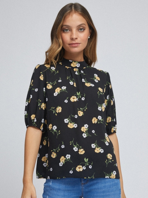 

DOROTHY PERKINS Women Black & Yellow Floral Printed Top